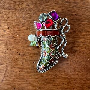 Festive Multicolor Stocking Brooch